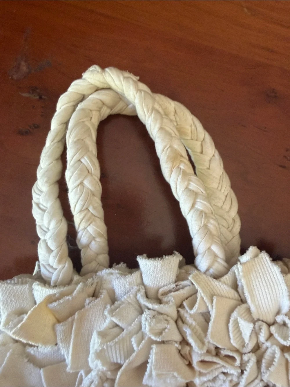 Cream Texture Braided-Handle Tote Bag